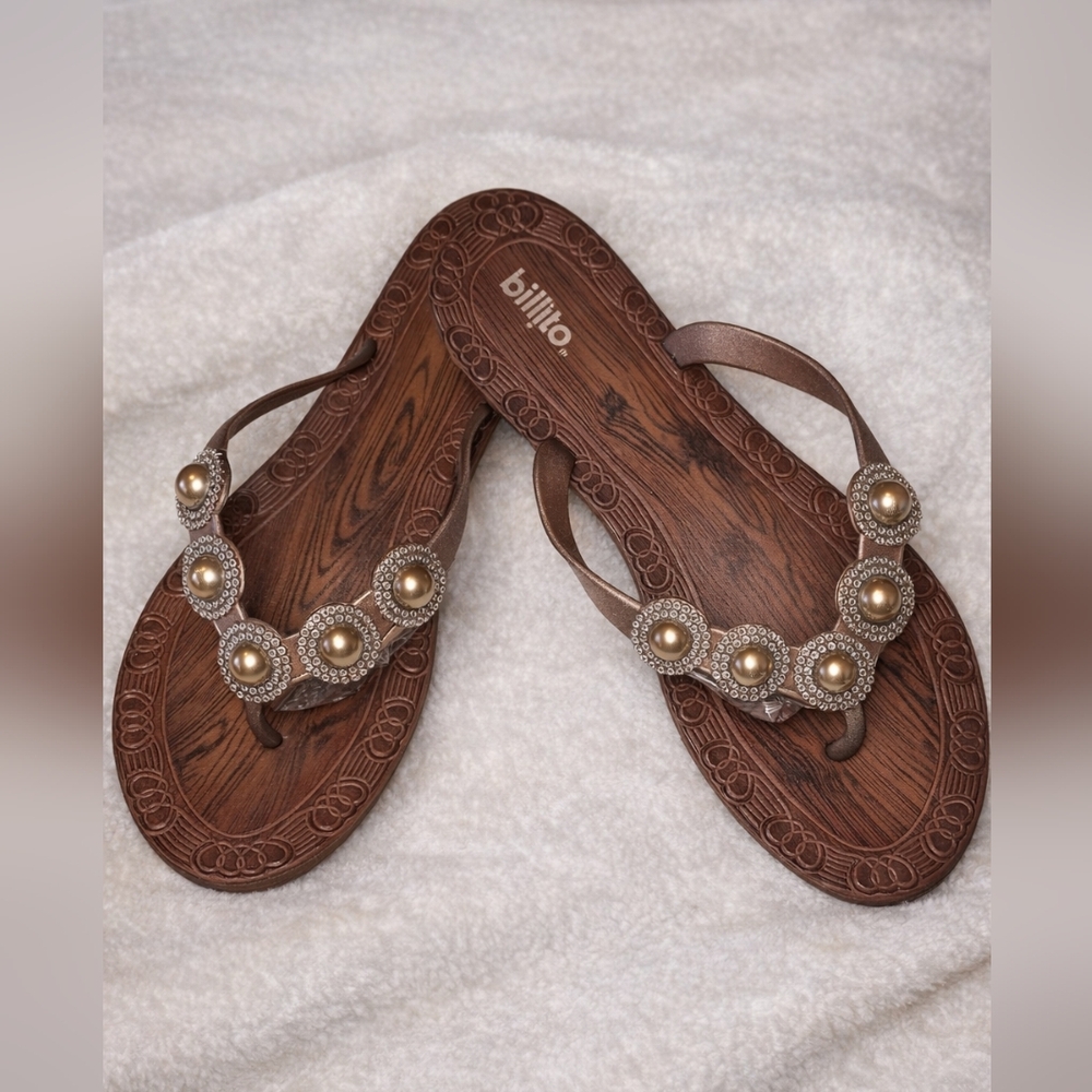 Brown Pearl-Embellished Women's Sandals‎